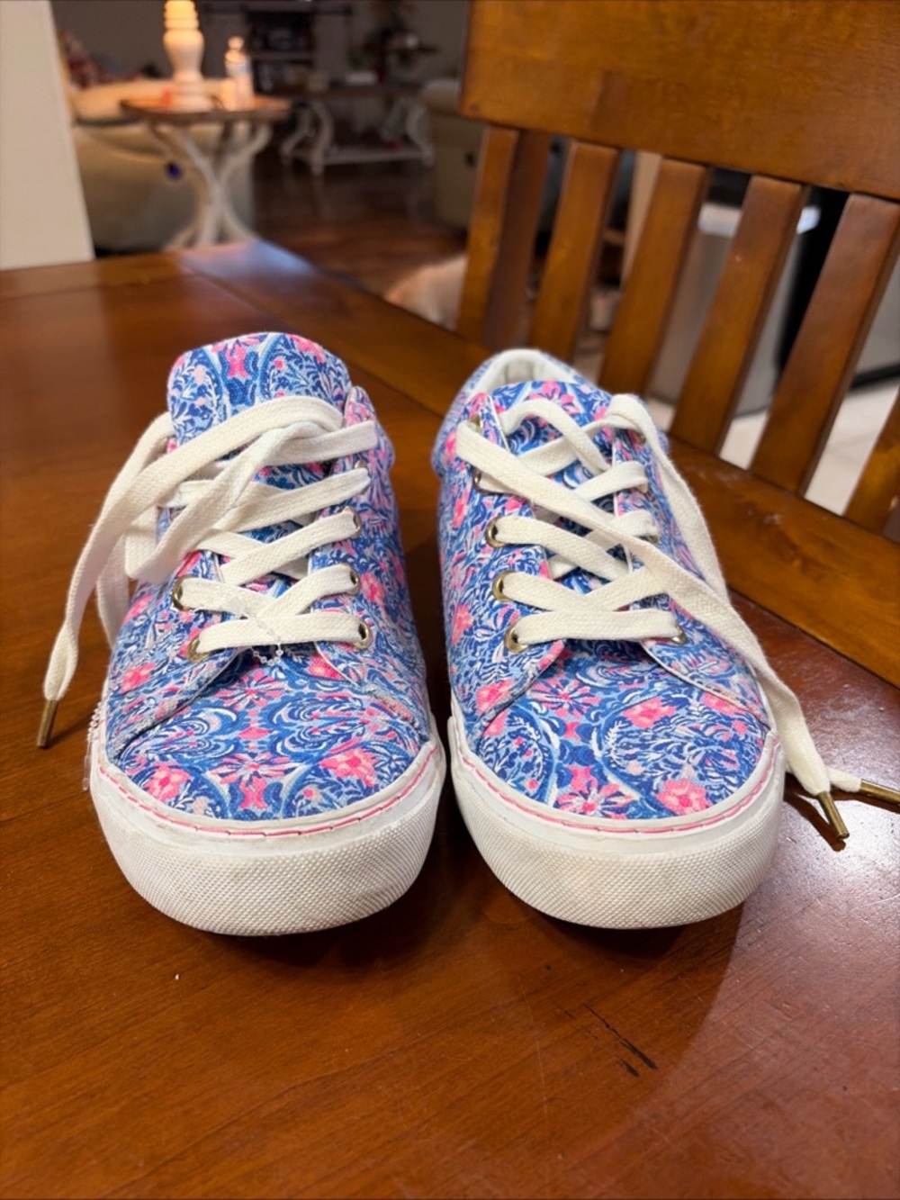 Women’s Lilli Pulitzer Floral Canvas Sneakers in Blue & Pink - Lace-Up Comfort.